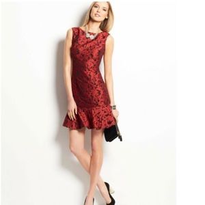 Ann Taylor Jacquard Flounce Hem Mini Dress Red Size 6